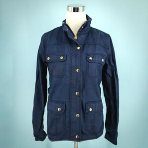 J. Crew Size Small S Navy Blue Downtown Field Jacket Coated Cotton Snap Zip Coat